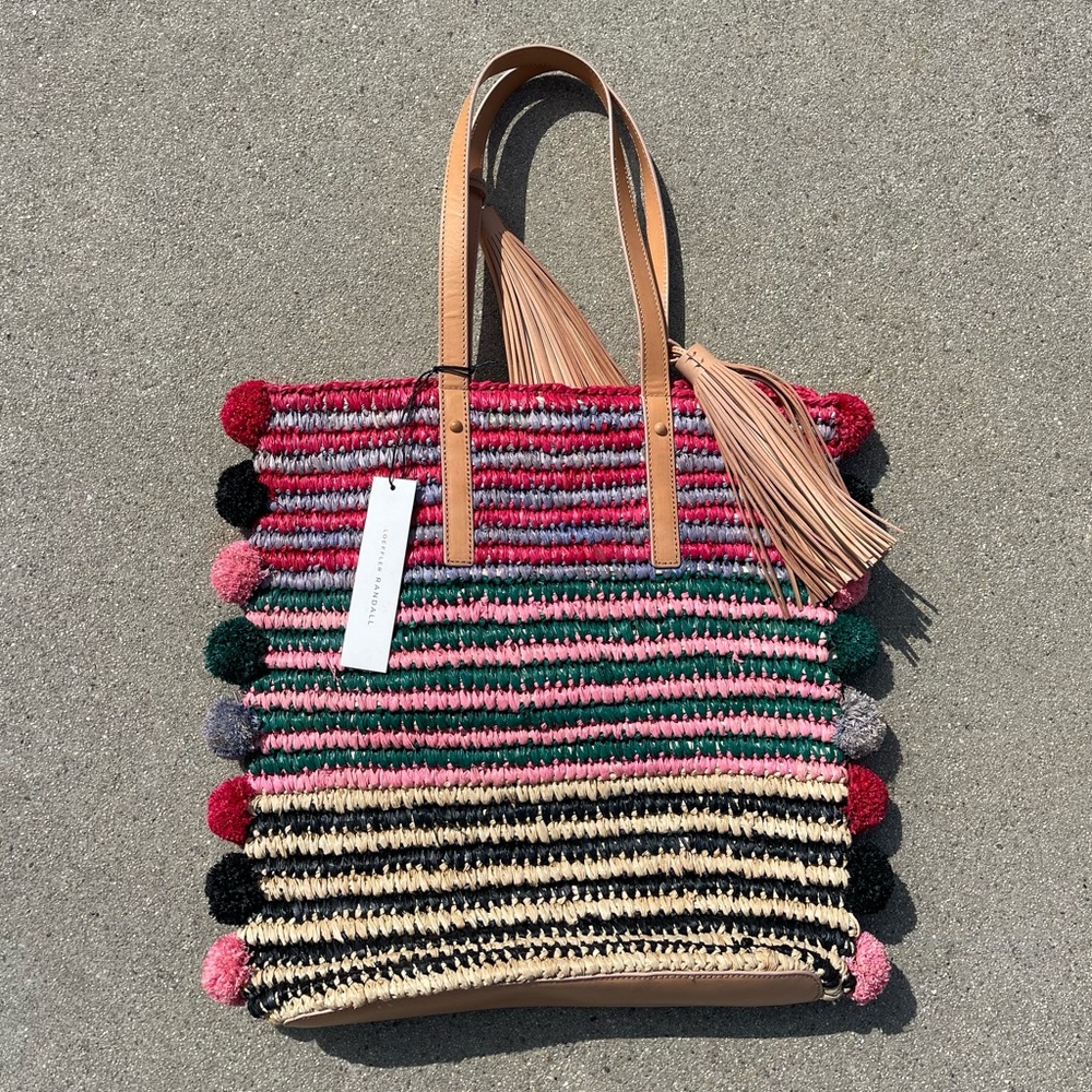 Loeffler Randall Rainbow Cruise Striped Straw Tote - Picture 2 of 7